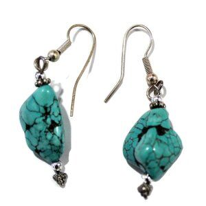 Turquoise Howlite Nugget Earrings, Drop Style